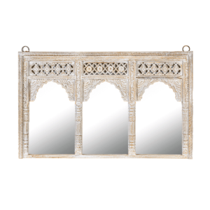 Jharoka Oriental mirror with tropical solid wood arches | Reclaimed mango wood wall decoration from India