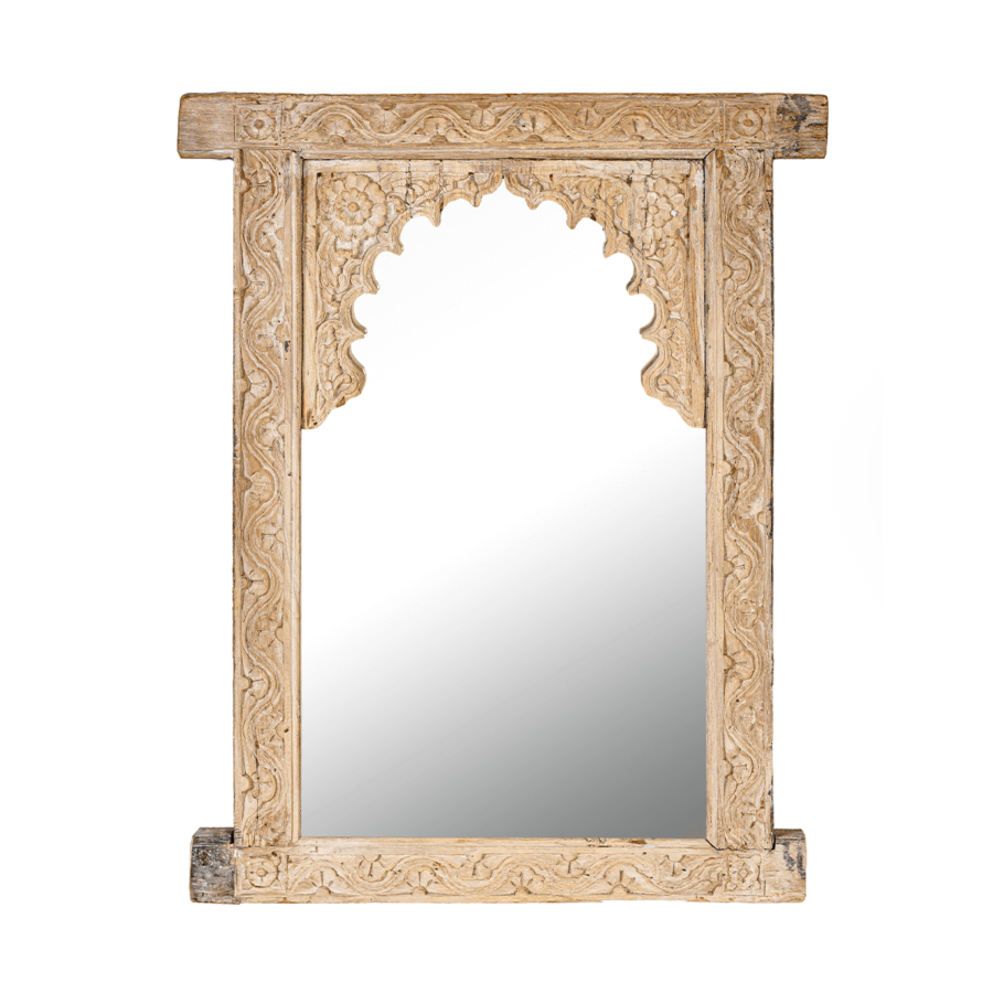 Jharoka Oriental mirror with arches and lotus flowers in solid wood (19kg)