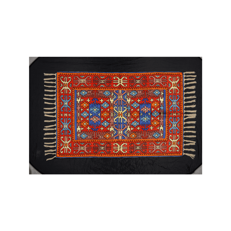 Indian handmade traditional chain stiched cashmere silk carpet | Tribal design Wall hanging